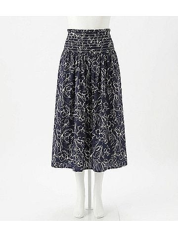 Karen Kane Smocked Waist Midi Skirt in Print (view 1)