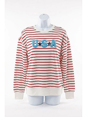 Shiraleah Usa Stripe Crewneck Sweater in Red/White (view 1)