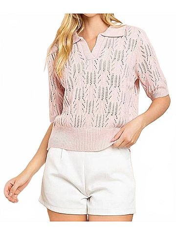TCEC Morning Stroll Collared Sweater Top in Mauve (view 2)