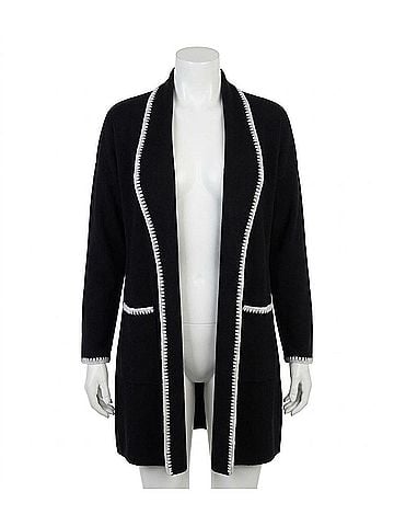 A La Carte Open Front Cardigan With Crochet Trim in Black (view 1)
