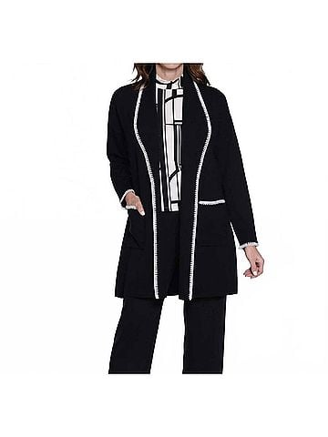 A La Carte Open Front Cardigan With Crochet Trim in Black (view 2)