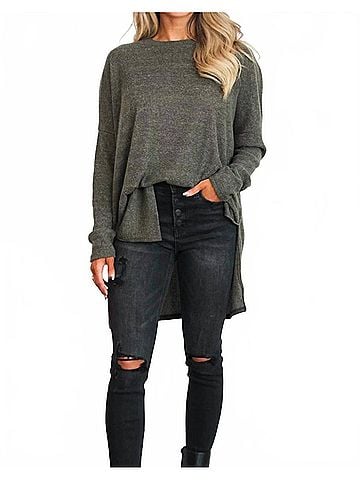 Zenana Comfy Every Day Ribbed Oversized Lightweight Sweater in Dark Olive (view 2)