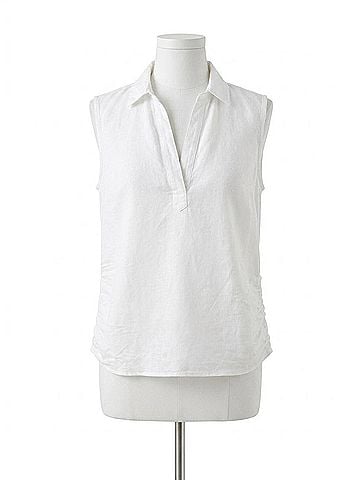 Frank & Eileen Olivia Popover Henley Tank Top in White Tattered Denim (view 1)