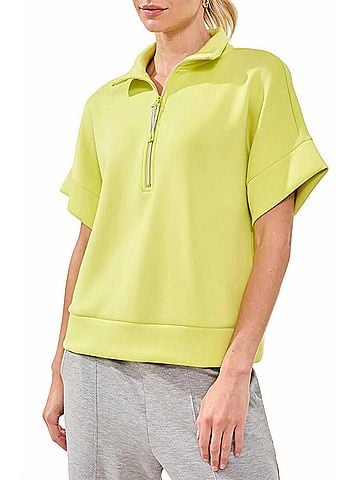 Tribal Techno Lux Mock Neck Zip Top in Limetart (view 2)