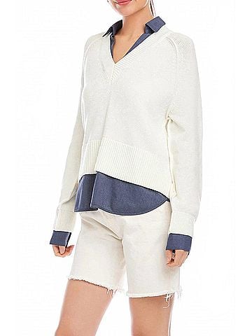 Fifteen Twenty Carrie Mixed Media Sweater in Off White (view 2)