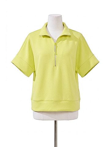 Tribal Techno Lux Mock Neck Zip Top in Limetart (view 1)