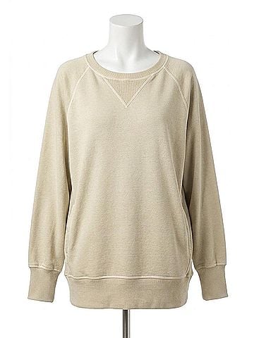 Zenana Pigment Dyed French Terry Pullover Sweater in Sand Beige (view 1)