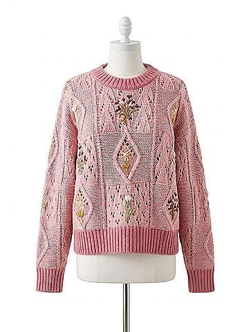Listicle Floral Embroidered Knit Sweater in Sweet Blush (view 1)