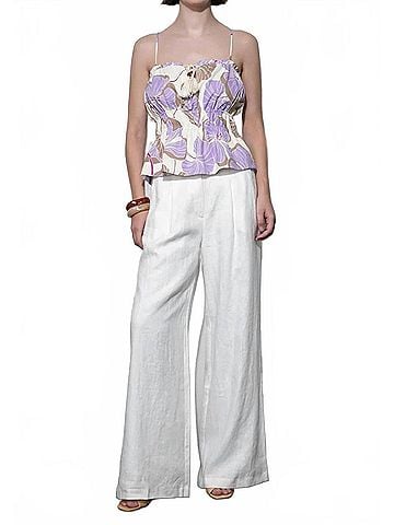 Greylin Iris Tie Front Elastic Waist Tank Top in Cream (view 2)