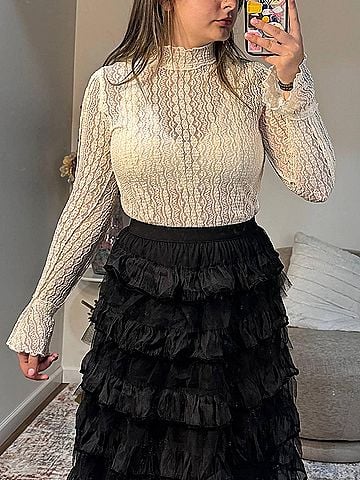 Easel Sophie Long Sleeve Lace Top in Ivory (view 2)