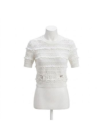 Self-Portrait Pointelle Knit Top in White (view 1)