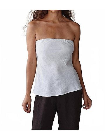 DONNI Linen Tube Top in Powder (view 2)