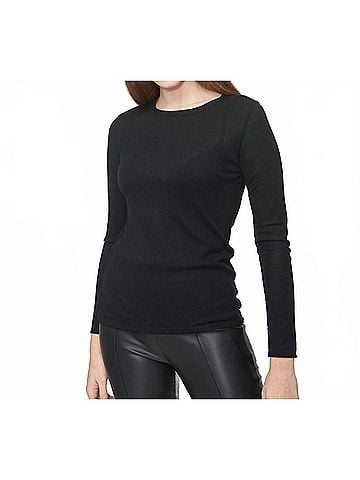 Kokun Solid Fitted Bamboo Crew Top in Black (view 2)