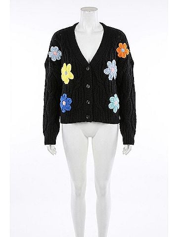 Very J Statement Flower Cardigan in Black (view 1)