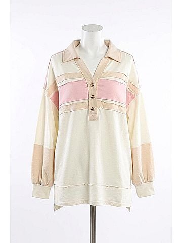 Very J Color Block Oversize Pullover in Cream (view 1)