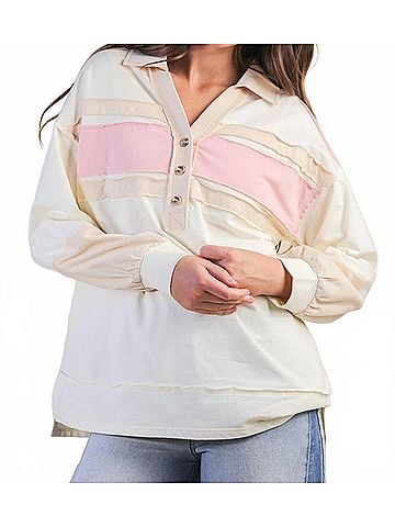 Very J Color Block Oversize Pullover in Cream (view 2)