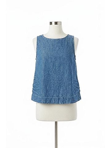 Frank & Eileen Shelley Shell Tank Top in Distressed Indigo Washed Denim (view 1)