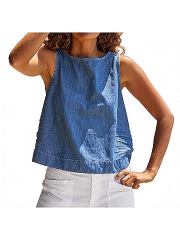 Frank & Eileen Shelley Shell Tank Top in Distressed Indigo Washed Denim (view 2)