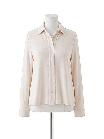 Majestic Filatures French Terry Long Sleeve Relaxed Shirt With Back Pleat in Cream (view 1)
