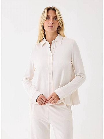 Majestic Filatures French Terry Long Sleeve Relaxed Shirt With Back Pleat in Cream (view 2)