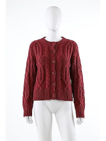 Miracle Lucy Relaxed Cable Knit Button-Down Cardigan in Red (view 1)