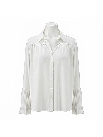 Belldini Women's Button Down Long Bell Sleeve Top Blouse - Plus in White (view 1)