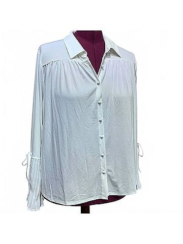 Belldini Women's Button Down Long Bell Sleeve Top Blouse - Plus in White (view 2)