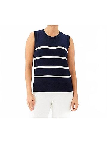 Karen Kane Stripe Sweater Tank in Navy With Off White (view 2)