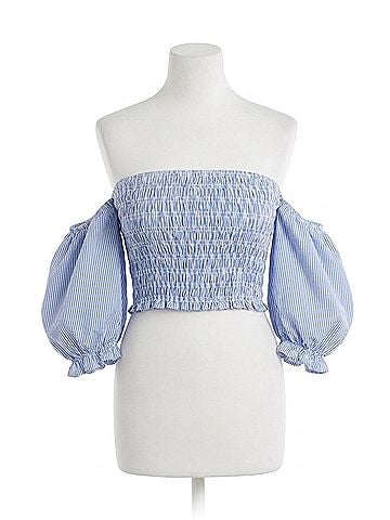 Sugarlips Sammy Striped Elvie Smocked Cropped Top in Blue (view 1)