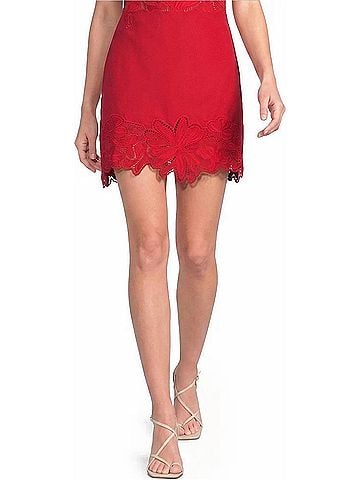 Lucy Paris Lina Eyelet Mini Skirt in Red (view 2)