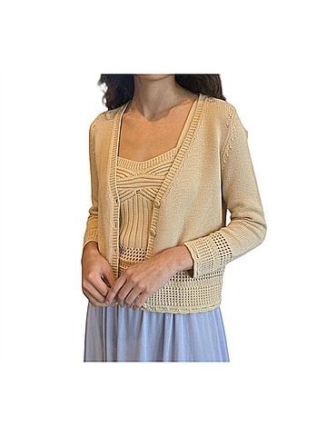 Autumn Cashmere Women's Scallop Edge Cardigan in Beige (view 2)