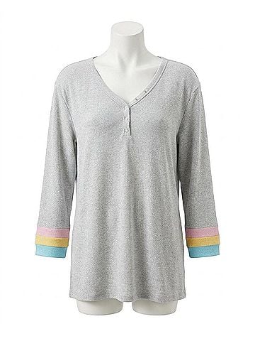 French Kyss Rainbow Cuff Henley Top in Slate (view 1)