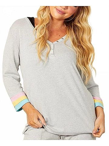 French Kyss Rainbow Cuff Henley Top in Slate (view 2)