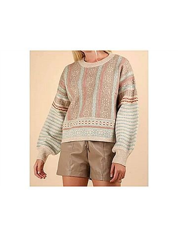 Very J Women's Oversized Cozy Printed Knit Sweater in Sage (view 2)