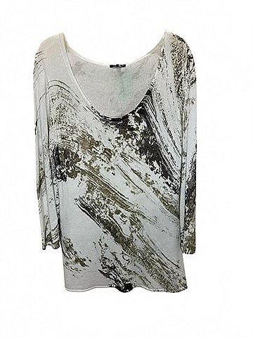 600 West Women Painted Scoop Neck Pull On Sweater in White/Gold/Black (view 2)