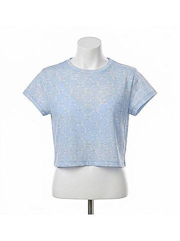 LoveShackFancy Women's Rubin Cropped Tee in Chilled Blue (view 1)