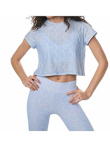 LoveShackFancy Women's Rubin Cropped Tee in Chilled Blue (view 2)