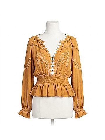 Miss Me Women's Long Puff Sleeve Knit Top in Camel (view 1)