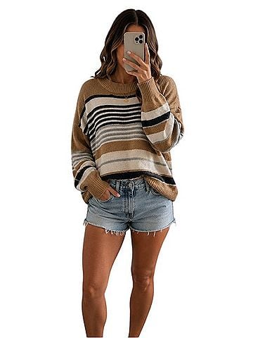 Very J Striped Crewneck Sweater Casual Sweaters (view 1)