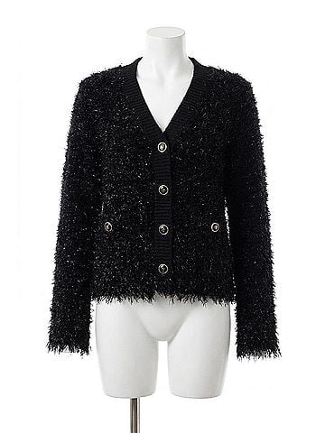 Hale Bob Eyelash V-Neck Cardigan in Black (view 1)