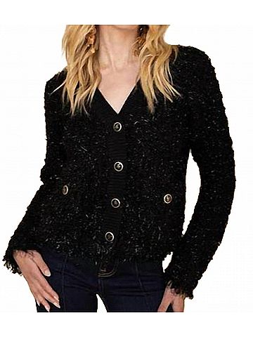 Hale Bob Eyelash V-Neck Cardigan in Black (view 2)