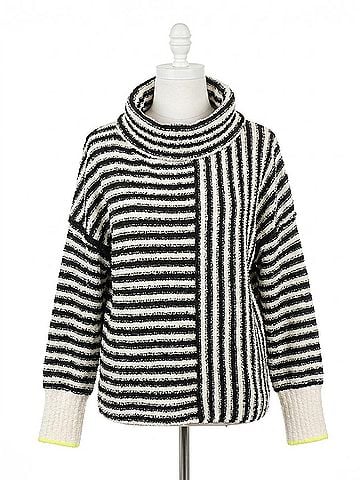 Very J Serene Stripes Mock Neck Sweater in Black (view 1)
