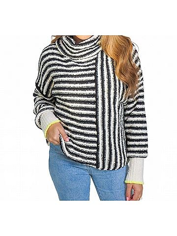 Very J Serene Stripes Mock Neck Sweater in Black (view 2)