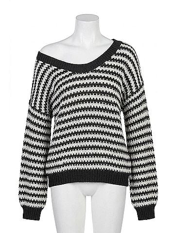 Esley Striped V-Neck Knit Sweater in Black/White (view 1)