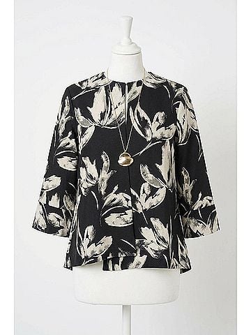 Joseph Ribkoff Floral Jacquard Swing Jacket in Black/Off-White (view 1)