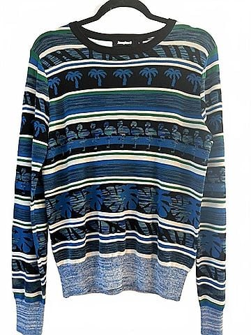 Desigual Women's Jers Long Sleeve Sweater in Blue/White/Green (view 2)