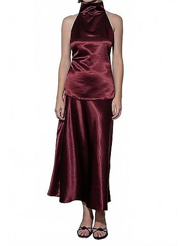 Greylin Paige Midi Slip Skirt in Dark Cherry (view 2)
