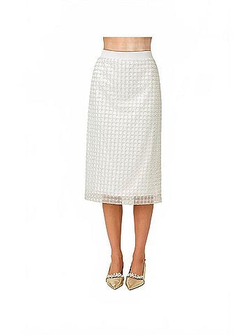 Lilly Pulitzer Cordae Midi Skirt in Iridescent Metallic Pearl Grid Mesh (view 2)