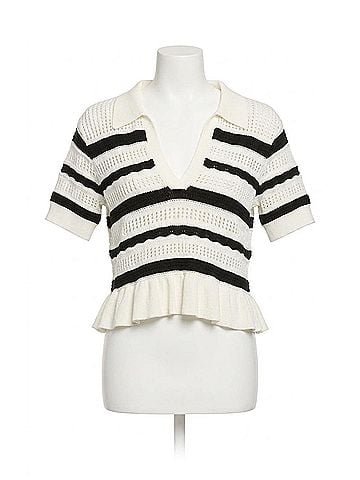 Cinq à Sept Elvire Knit Polo Pullover Top in Black And White (view 1)