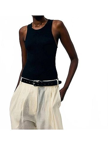 Tibi Circular Rib T Tank in Black (view 2)